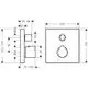 Klares technisches Diagramm eines Thermostat Unterputz mit Absperrventil. Abmessungen und integrierte Elemente sind deutlich skizziert. Produkt von AXOR.